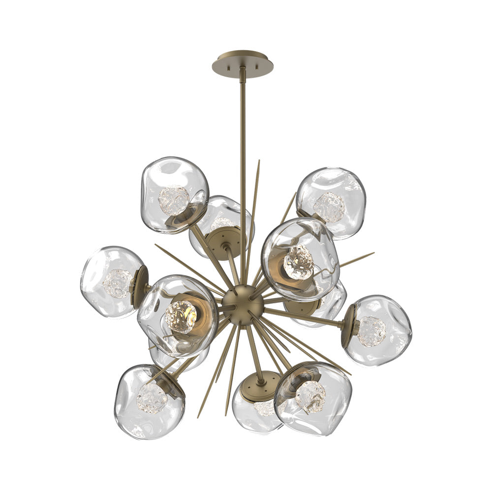 Luna Starburst Clear LED Chandelier in Gilded Brass/Floret Crystal (32-Inch).