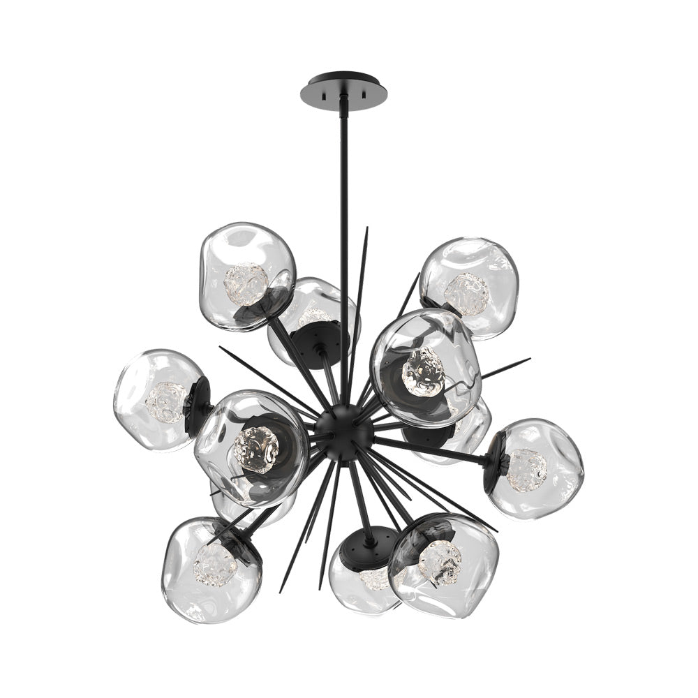 Luna Starburst Clear LED Chandelier in Matte Black/Floret Crystal (32-Inch).