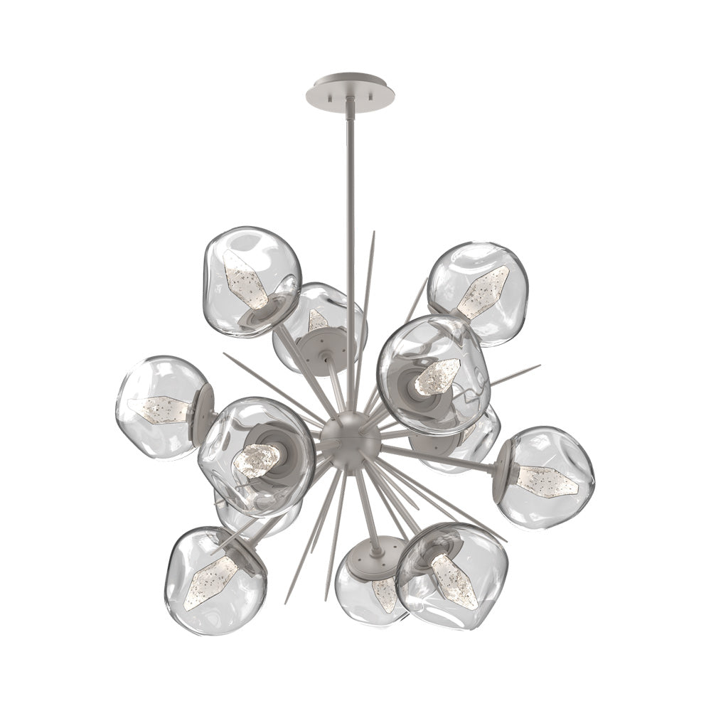 Luna Starburst Clear LED Chandelier in Beige Silver/Geo Crystal (32-Inch).