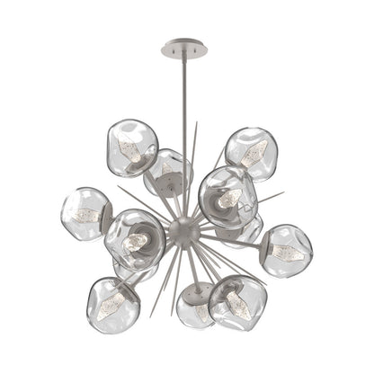 Luna Starburst Clear LED Chandelier in Beige Silver/Geo Crystal (32-Inch).