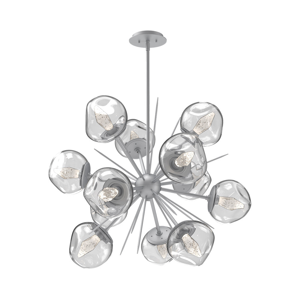 Luna Starburst Clear LED Chandelier in Classic Silver/Geo Crystal (32-Inch).