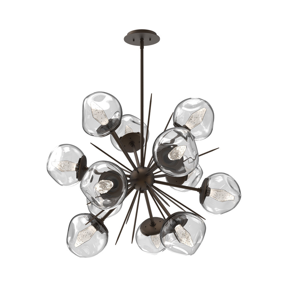 Luna Starburst Clear LED Chandelier in Flat Bronze/Geo Crystal (32-Inch).