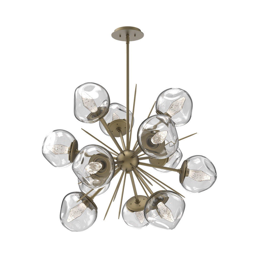 Luna Starburst Clear LED Chandelier in Gilded Brass/Geo Crystal (32-Inch).