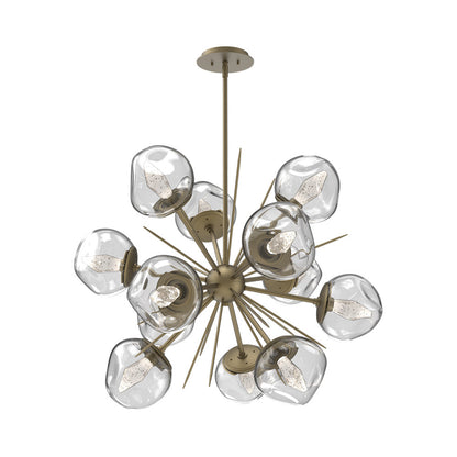 Luna Starburst Clear LED Chandelier in Gilded Brass/Geo Crystal (32-Inch).