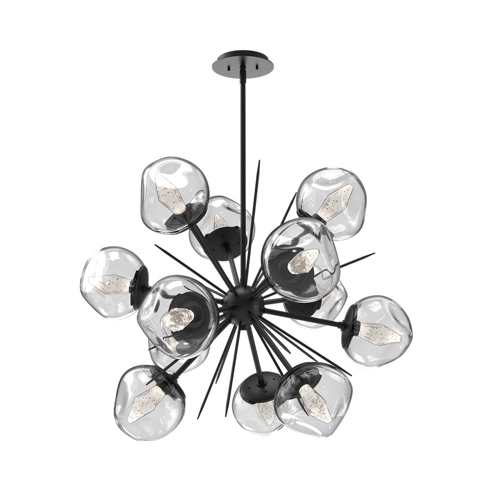 Luna Starburst Clear LED Chandelier in Matte Black/Geo Crystal (32-Inch).