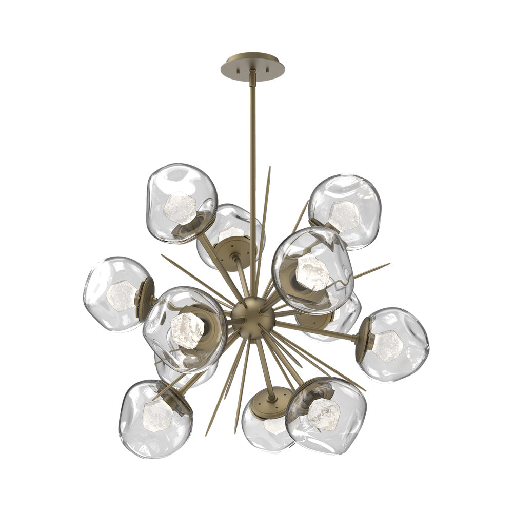 Luna Starburst Clear LED Chandelier in Gilded Brass/Zircon Crystal (32-Inch).