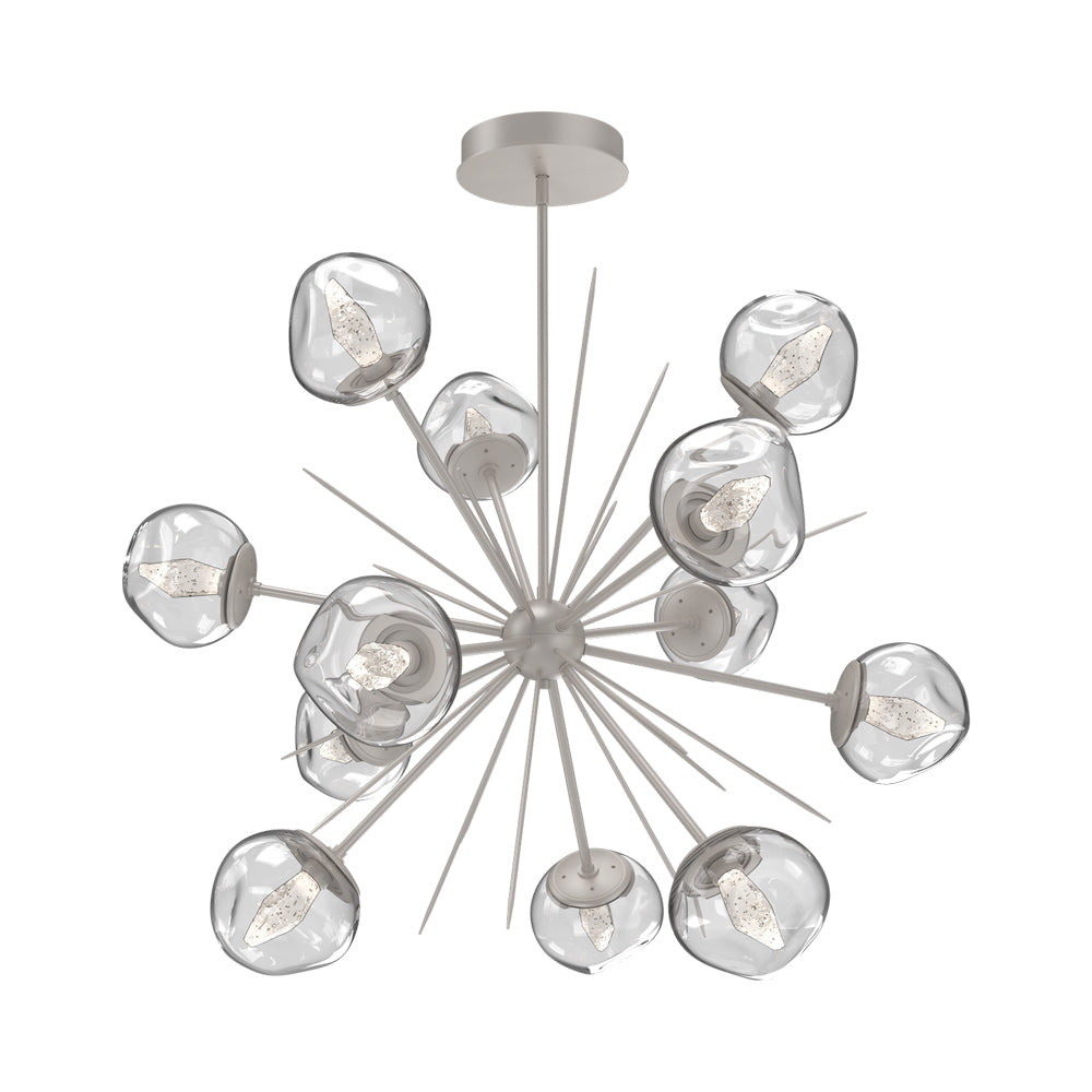 Luna Starburst Clear LED Chandelier in Beige Silver/Geo Crystal (40-Inch).