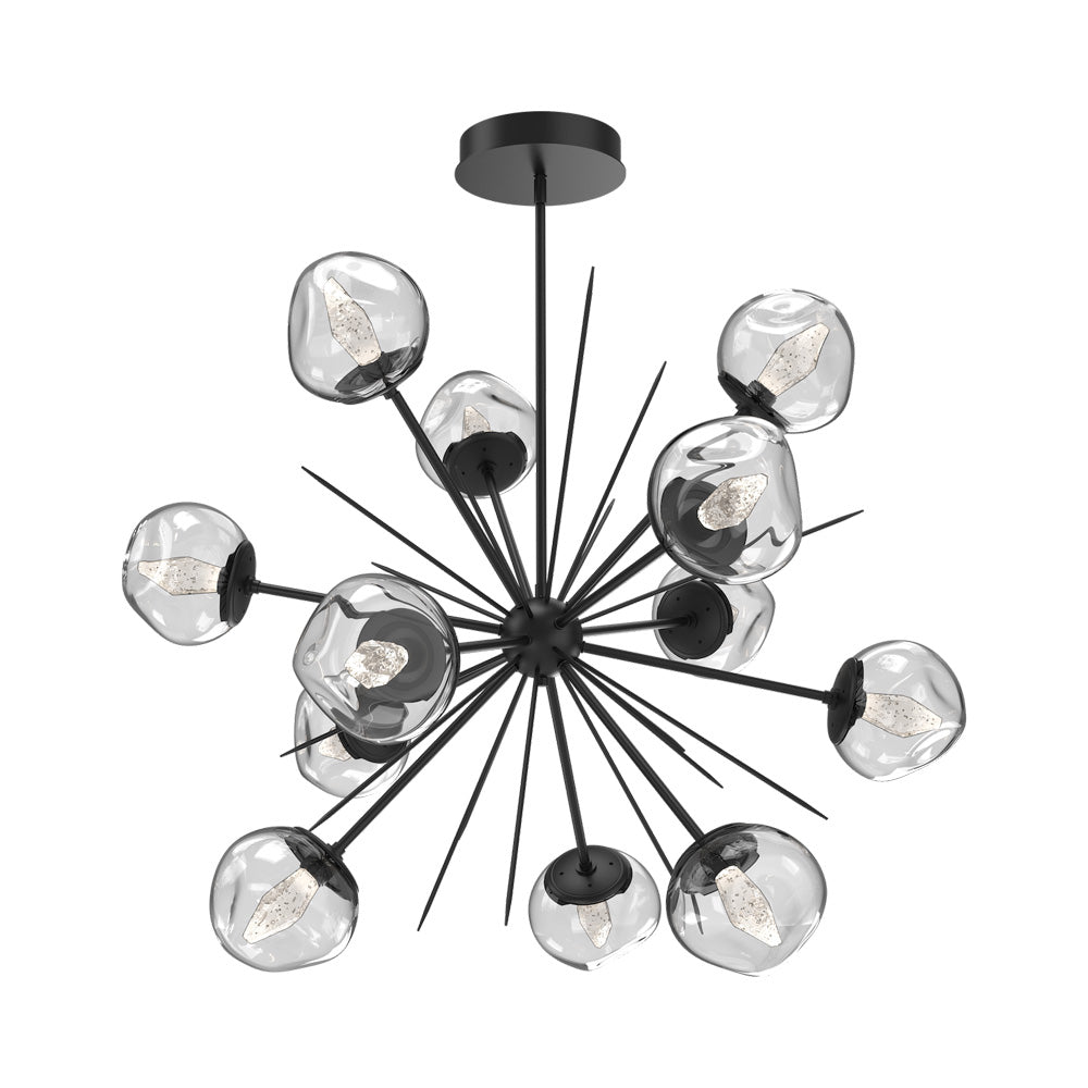 Luna Starburst Clear LED Chandelier in Matte Black/Geo Crystal (40-Inch).