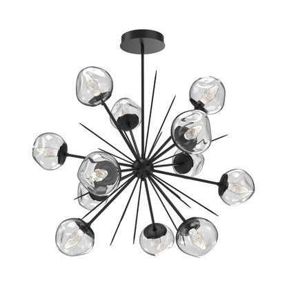 Luna Starburst Clear LED Chandelier in Matte Black/Geo Crystal (40-Inch).