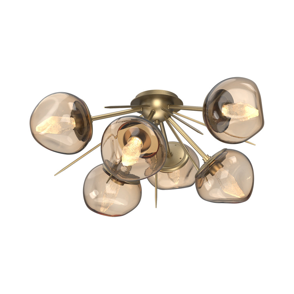 Luna Starburst LED Flush Mount Ceiling Light in Gilded Brass/Bronze (Geo Crystal).