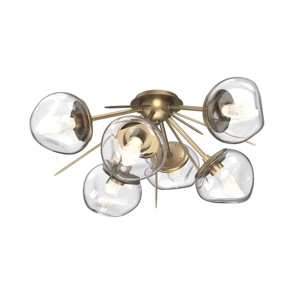 Luna Starburst LED Flush Mount Ceiling Light in Gilded Brass/Clear (Geo Crystal).