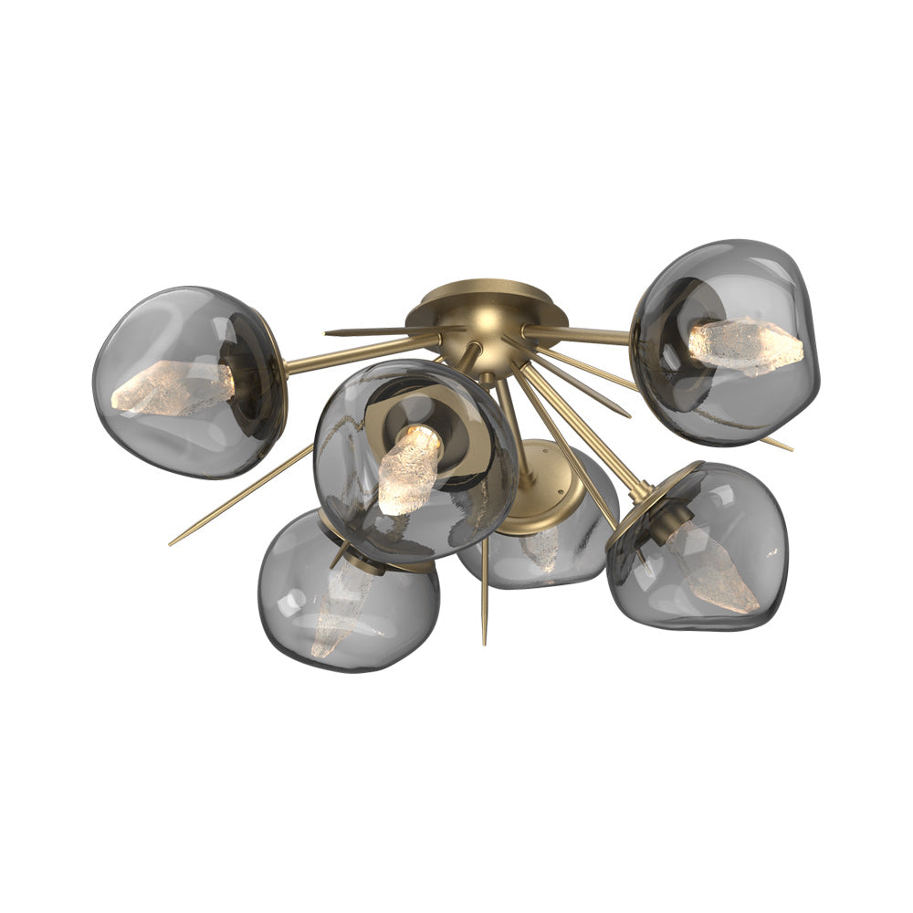 Luna Starburst LED Flush Mount Ceiling Light in Gilded Brass/Smoke (Geo Crystal).