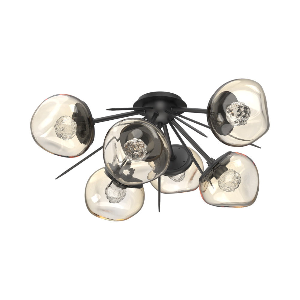 Luna Starburst LED Flush Mount Ceiling Light in Matte Black/Amber (Floret Crystal).