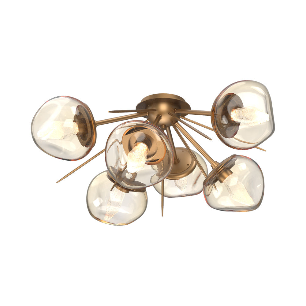 Luna Starburst LED Flush Mount Ceiling Light in Novel Brass/Amber (Geo Crystal).