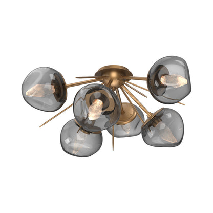 Luna Starburst LED Flush Mount Ceiling Light in Novel Brass/Smoke (Geo Crystal).