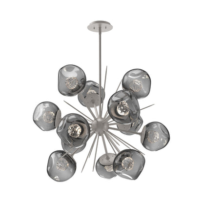 Luna Starburst Smoke LED Chandelier in Beige Silver/Floret Crystal (32-Inch).