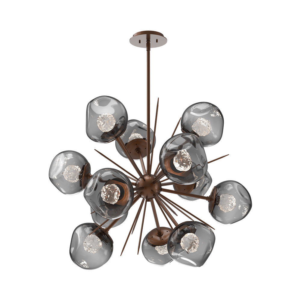 Luna Starburst Smoke LED Chandelier in Burnished Bronze/Floret Crystal (32-Inch).