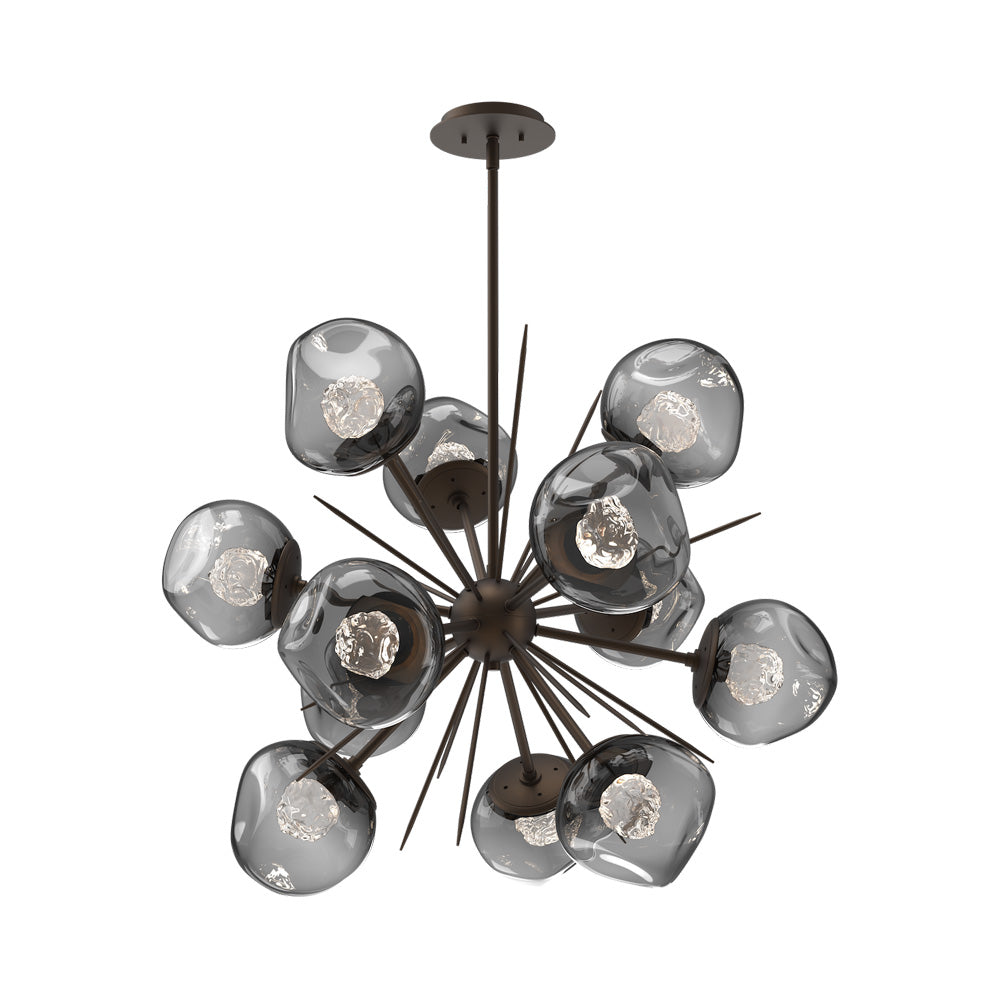 Luna Starburst Smoke LED Chandelier in Flat Bronze/Floret Crystal (32-Inch).