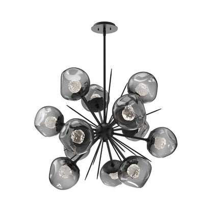 Luna Starburst Smoke LED Chandelier in Matte Black/Floret Crystal (32-Inch).