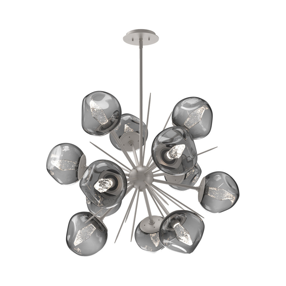 Luna Starburst Smoke LED Chandelier in Beige Silver/Geo Crystal (32-Inch).