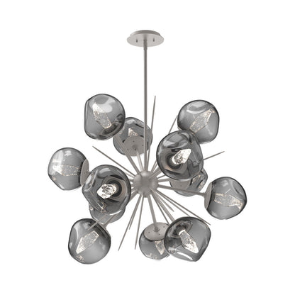 Luna Starburst Smoke LED Chandelier in Beige Silver/Geo Crystal (32-Inch).