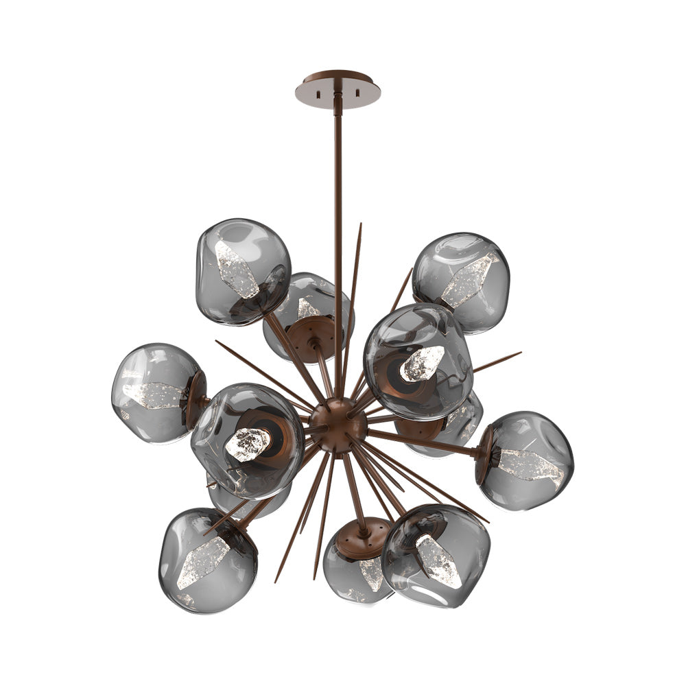 Luna Starburst Smoke LED Chandelier in Burnished Bronze/Geo Crystal (32-Inch).