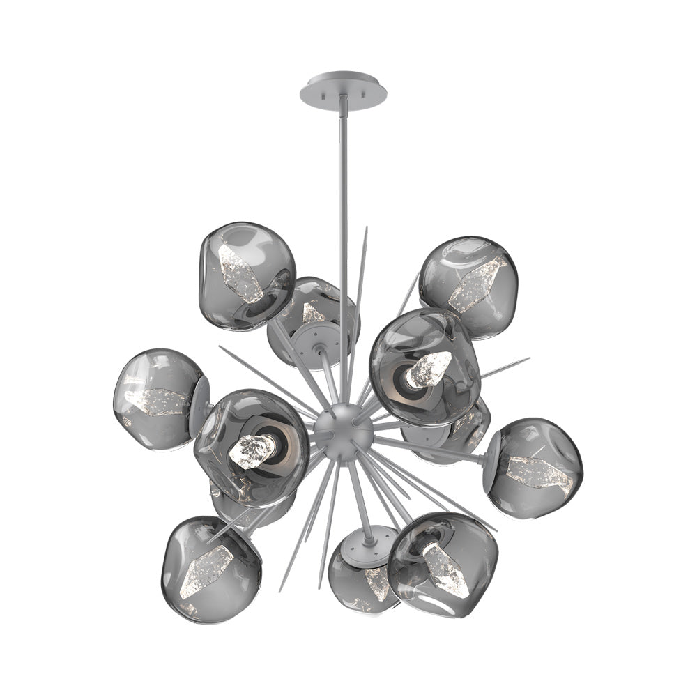 Luna Starburst Smoke LED Chandelier in Classic Silver/Geo Crystal (32-Inch).