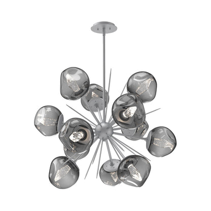 Luna Starburst Smoke LED Chandelier in Classic Silver/Geo Crystal (32-Inch).