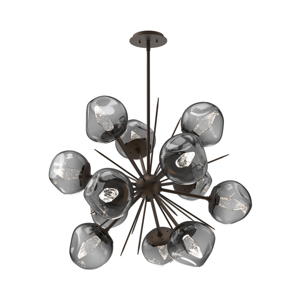 Luna Starburst Smoke LED Chandelier in Flat Bronze/Geo Crystal (32-Inch).