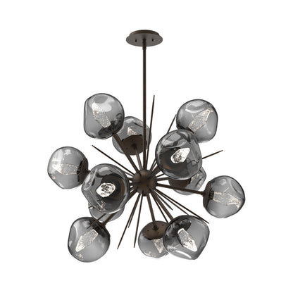 Luna Starburst Smoke LED Chandelier in Flat Bronze/Geo Crystal (32-Inch).