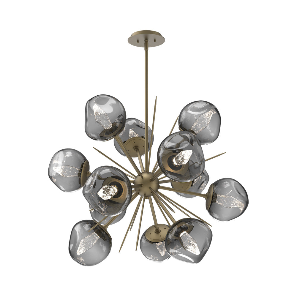Luna Starburst Smoke LED Chandelier in Gilded Brass/Geo Crystal (32-Inch).