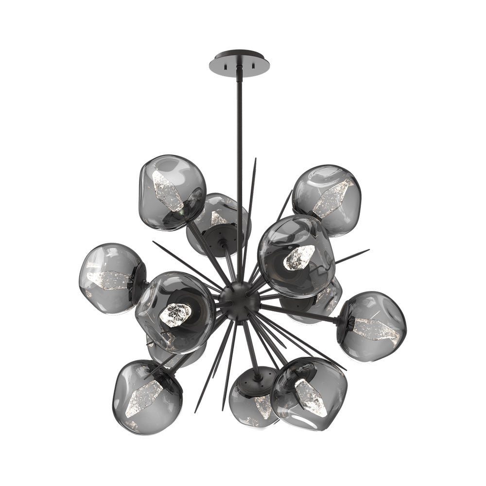 Luna Starburst Smoke LED Chandelier in Graphite/Geo Crystal (32-Inch).