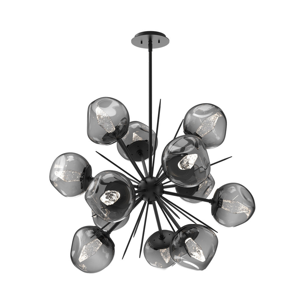 Luna Starburst Smoke LED Chandelier in Matte Black/Geo Crystal (32-Inch).