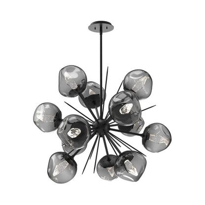 Luna Starburst Smoke LED Chandelier in Matte Black/Geo Crystal (32-Inch).