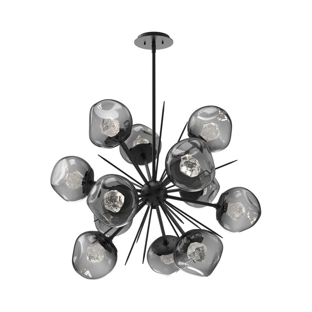 Luna Starburst Smoke LED Chandelier in Matte Black/Zircon Crystal (32-Inch).