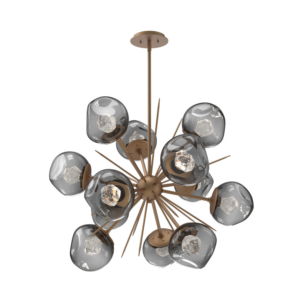 Luna Starburst Smoke LED Chandelier in Novel Brass/Zircon Crystal (32-Inch).