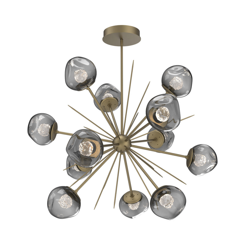 Luna Starburst Smoke LED Chandelier in Gilded Brass/Floret Crystal (40-Inch).