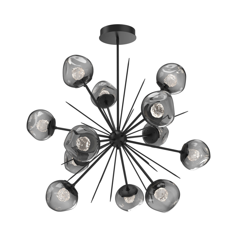 Luna Starburst Smoke LED Chandelier in Matte Black/Floret Crystal (40-Inch).