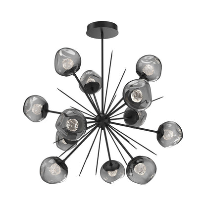 Luna Starburst Smoke LED Chandelier in Matte Black/Floret Crystal (40-Inch).