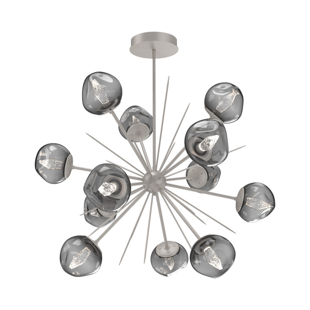 Luna Starburst Smoke LED Chandelier in Beige Silver/Geo Crystal (40-Inch).