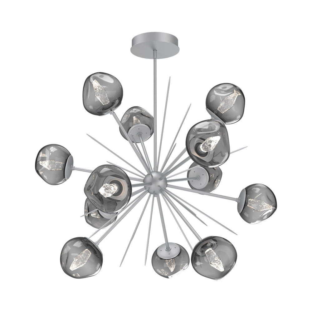 Luna Starburst Smoke LED Chandelier in Classic Silver/Geo Crystal (40-Inch).