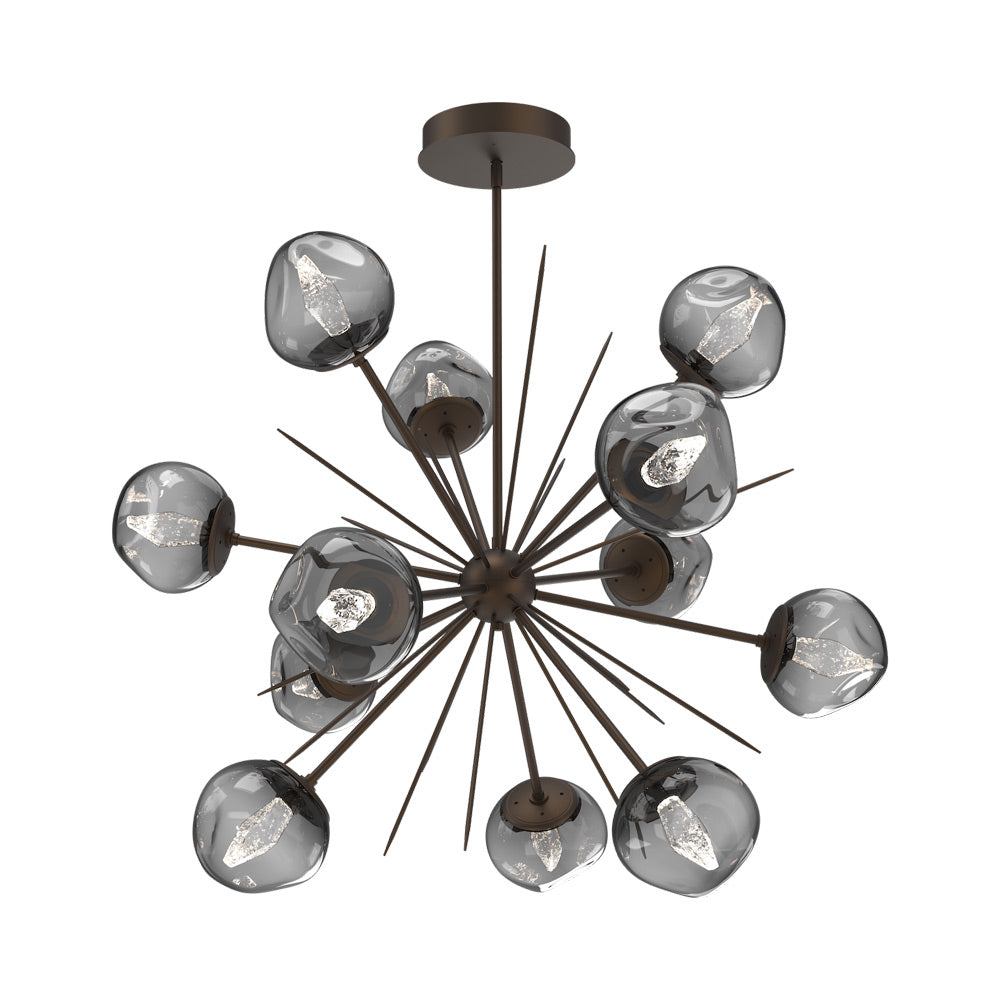 Luna Starburst Smoke LED Chandelier in Flat Bronze/Geo Crystal (40-Inch).