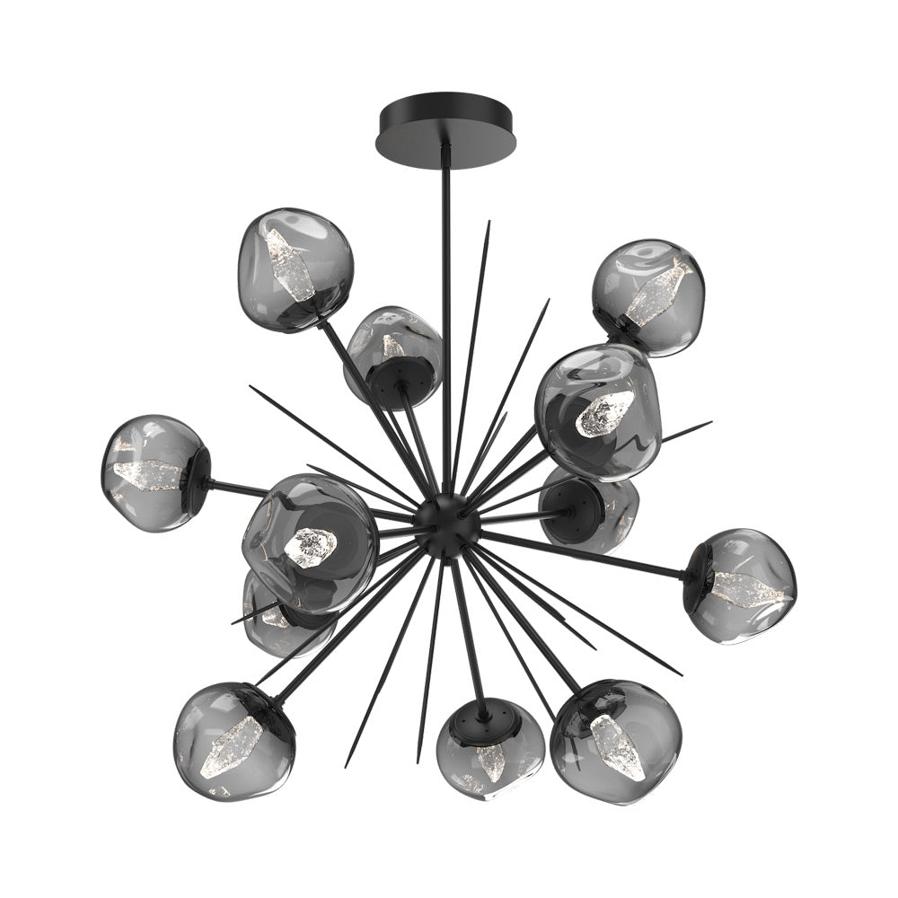Luna Starburst Smoke LED Chandelier in Matte Black/Geo Crystal (40-Inch).