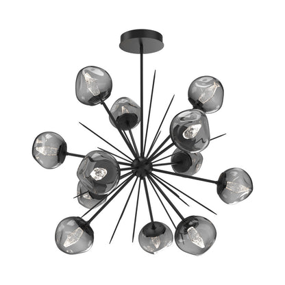 Luna Starburst Smoke LED Chandelier in Matte Black/Geo Crystal (40-Inch).