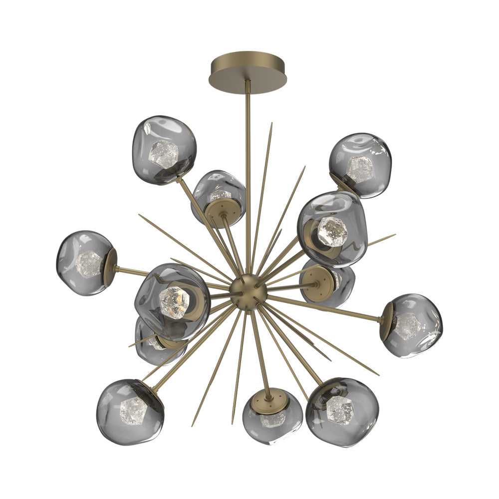 Luna Starburst Smoke LED Chandelier in Gilded Brass/Zircon Crystal (40-Inch).