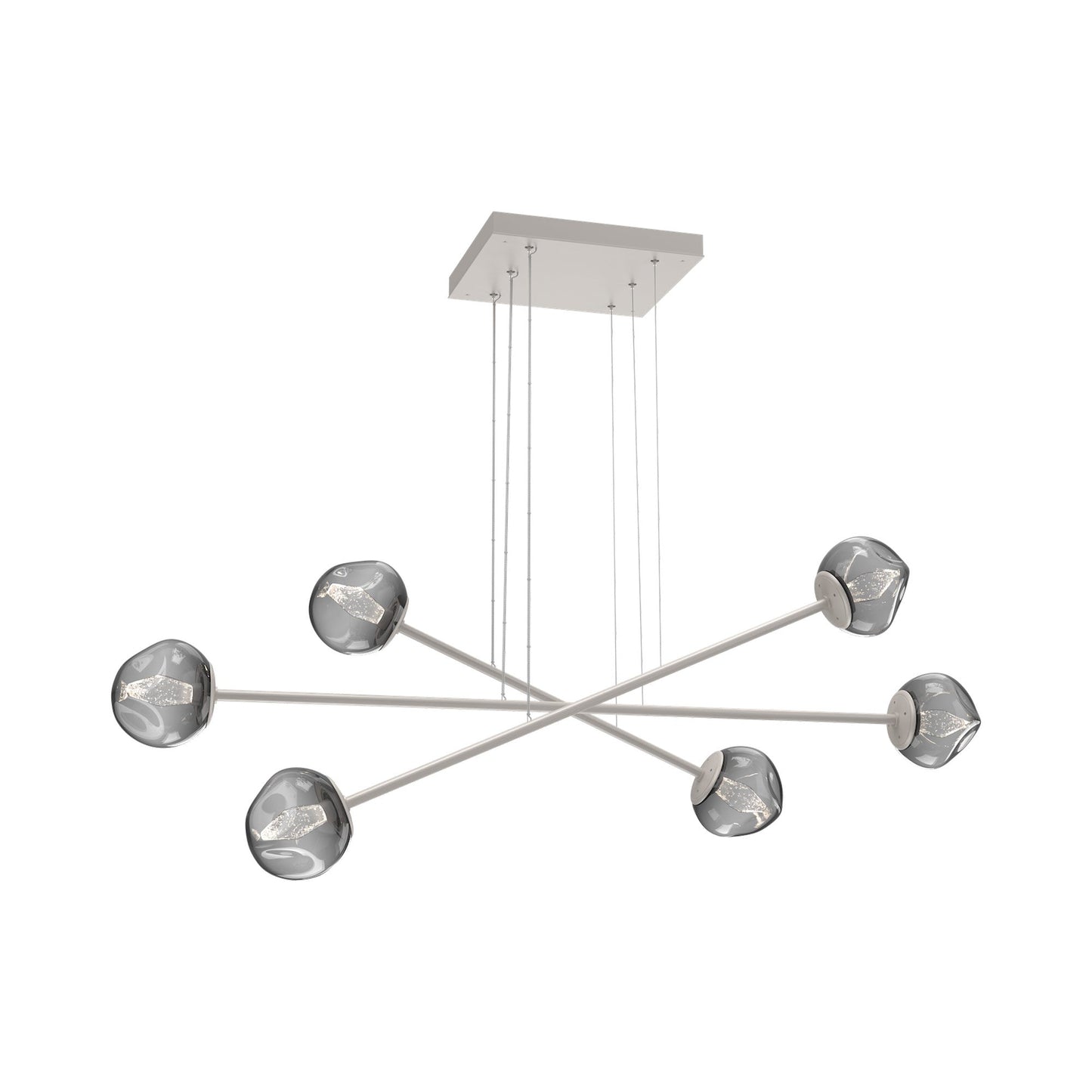 Luna Triple Moda Linear LED Chandelier in Beige Silver/Smoke (Geo Crystal).