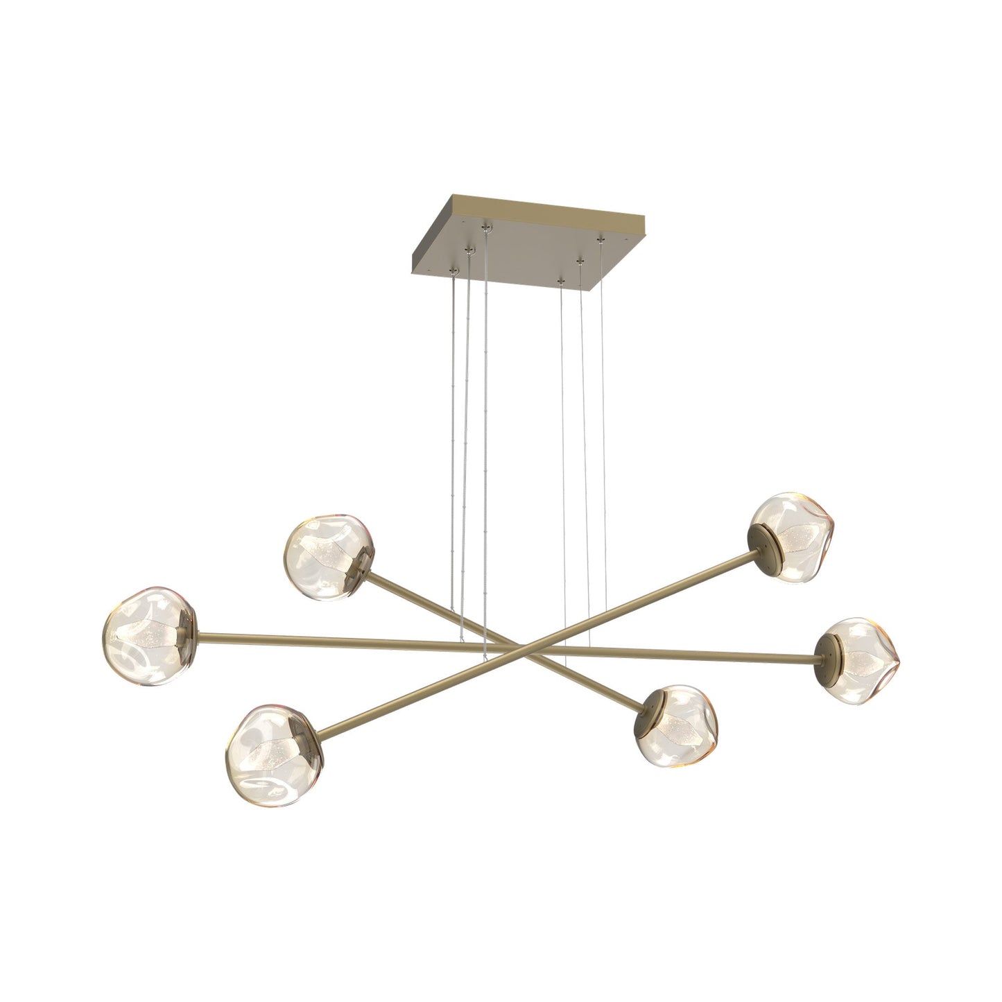 Luna Triple Moda Linear LED Chandelier in Gilded Brass/Amber (Geo Crystal).