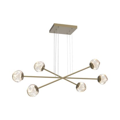 Luna Triple Moda Linear LED Chandelier in Gilded Brass/Amber (Geo Crystal).