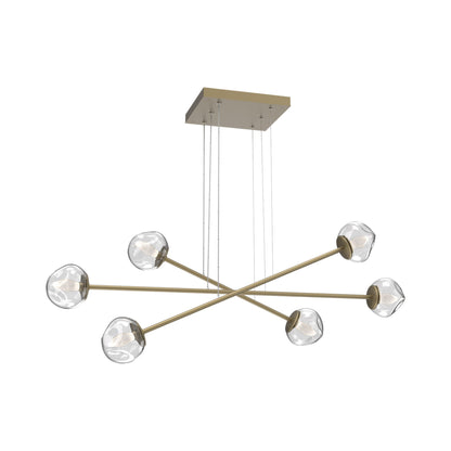 Luna Triple Moda Linear LED Chandelier in Gilded Brass/Clear (Geo Crystal).