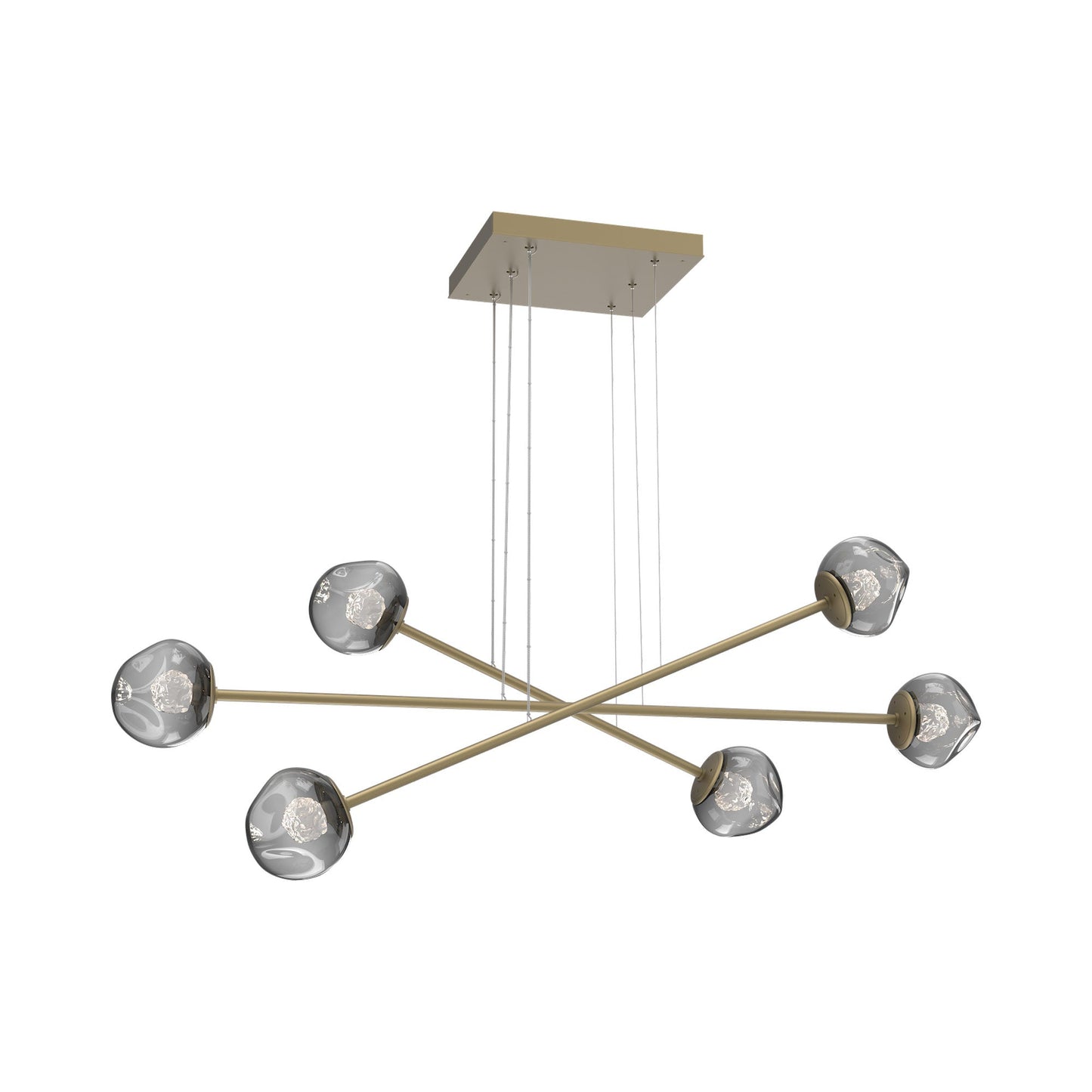 Luna Triple Moda Linear LED Chandelier in Gilded Brass/Smoke (Floret Crystal).